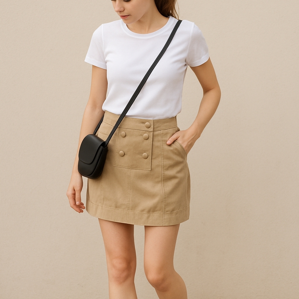Elegant Beige Button-Front Mini Skirt